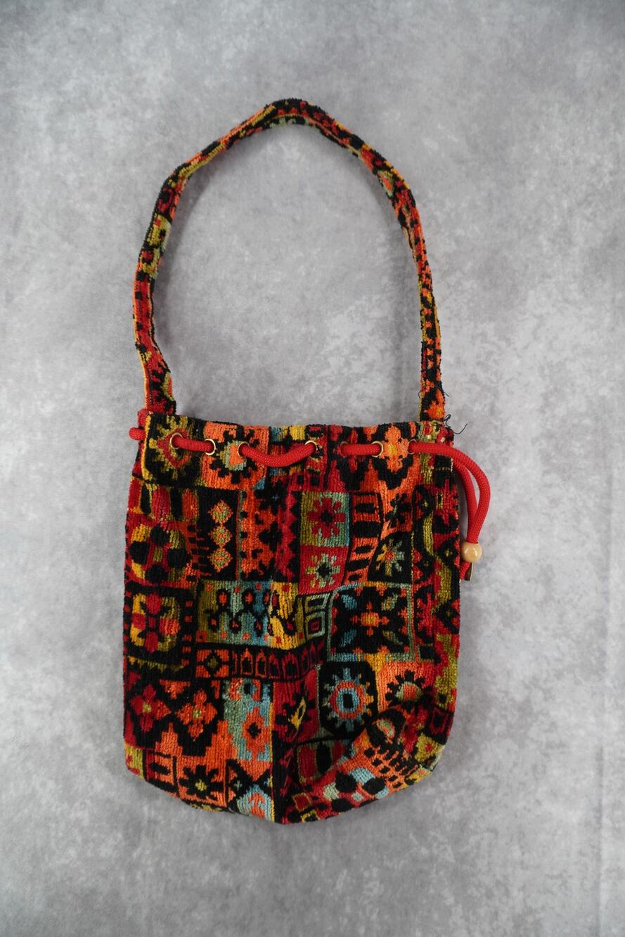 Boho Tapestry Bucket Bag Multicolor Woven Drawstring Shoulder Purse